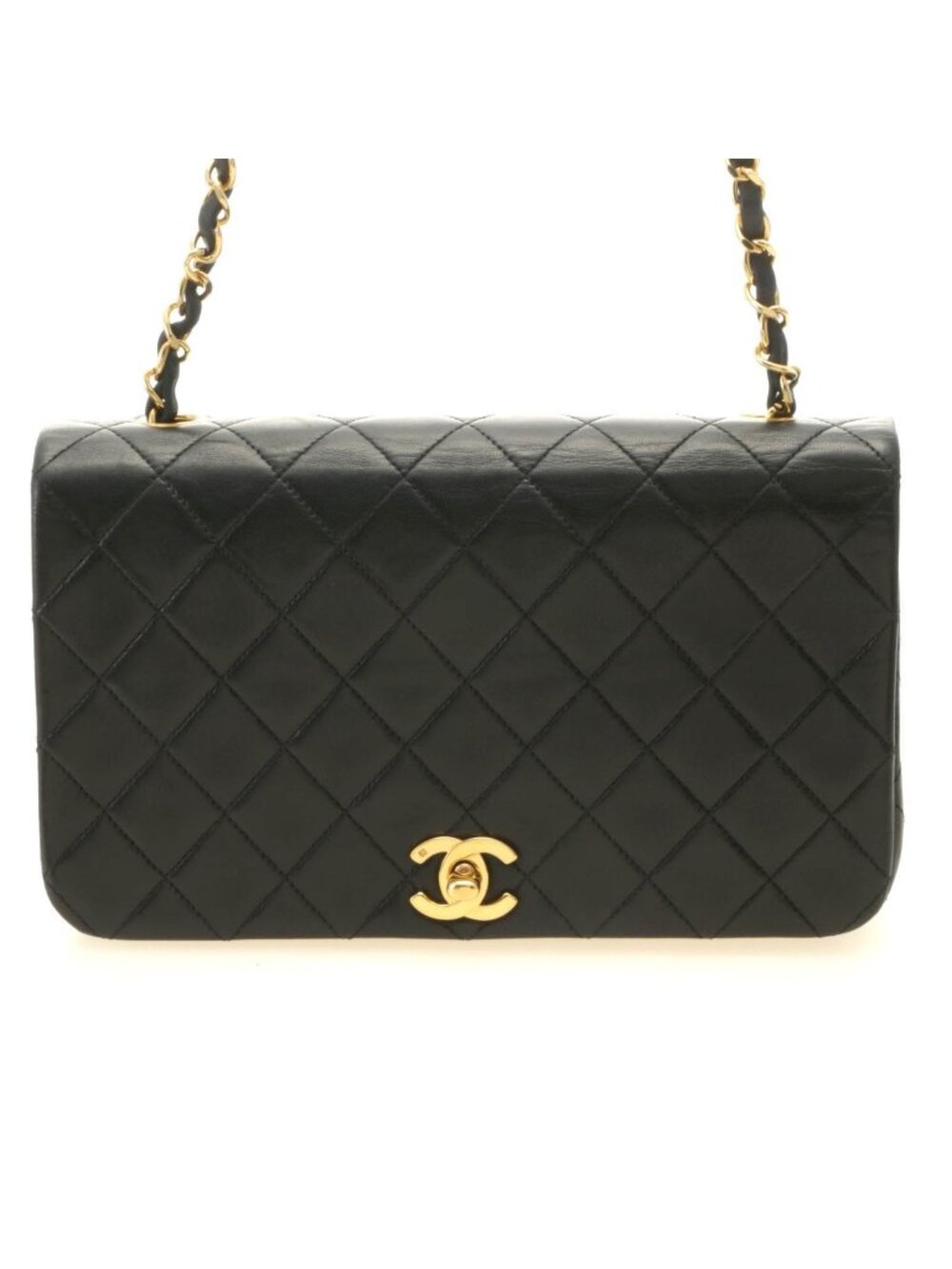 Chanel Quilted 23 Turnlock Full Flap Chain Shoulder Bag Black Lambskin